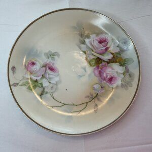 Vintage PSAG Bavaria Hand Painted Rose Plate 8” Gold Trim Floral Germany Cottage